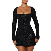 work holiday party outfit Dress for Women Autumn 4 Style Socialite Elegant Square Collar Party Party Sequined Dress